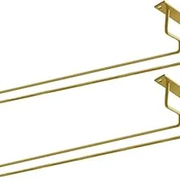 Acrylic Design Art 2 Pack 15.9-Inch Long Single Rail Metal Wine Glass Rack - Under Cabinet Stemware Wine Glass Storage - Wire Wine Glass Hanger (Gold, 2)-image-1