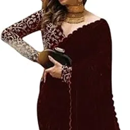 Velvet Saree For Women Embroidered Work & Lace-picture-56