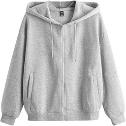 Unisex Trendy Zip Up Side Pocket Drawstring Light Grey Fleece Regular Fit Hoodie-Large-picture-43