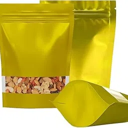 VELEXE Gold Matte Zip Lock Stand Up Pouches | 140mm*200mm | 250 Grams | Pack of 100 | Reusable, Leakproof & Airtight Multi-Purpose Pouches with Self-Sealing Technology image 1