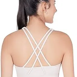 plumbury Women Nylon Ealstane Strappy Cross Back Medium Support Padded Sports Bra for Running| Workout|Yoga|Gym-picture-39