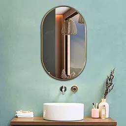 The Deqor Essential Sleek Metal Frame Wall Mount Premium Aluminium Bathroom Mirror,Modern,Vanity,Glass,Bedroom,Living Room,Durable & Clear,Standard Trim,Antique Art,Capsule Shape,18x24 Inch|AM1824A5 image 1