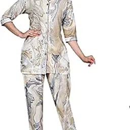 aavrittiqueens Marble Printed Rayon Printed Night Suit Women's Shirt and Pyjama Sleep wear Set for Womens and Girls-picture-58