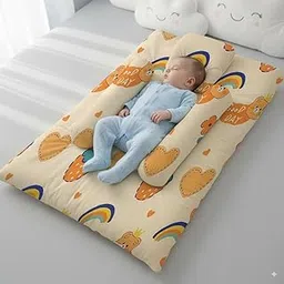 StarAndDaisy Baby Bedding Set for boy & Girl with Cushioned Mattress Sheet – 100% Cotton, Includes 2 Side Pillows & 1 Head Pillow, Soft & Breathable for Newborns - Rainbow Print image 1