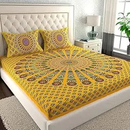 ABHACLOTHO 144 TC 100% Cotton Double Bed Bedsheet | Double Size Bedsheet with 2 Pillow Cover | Soft & Breathable Queen Size Flat Sheet (90x100 Inches)-picture-31