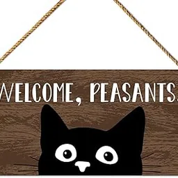 Funny Cat Welcome Door Sign Wood Decor, Cat Hanging Sign Decoration for Home Front Door Porch Patio Kitty Sarcastic Wall Decor, Housewarming Gifts for Cat Lover Own Mom Dad, Welcome Peasants-image-20