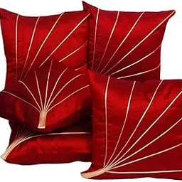 CIDIZY Silk Striped Cushion Cover, 16 X 16 Inch, Set of 5, Maroon Golden-picture-10