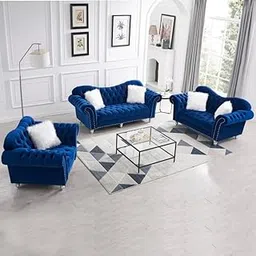 Modern Design Sofa Comfortable or Relexable with Pillow for Bedroom, Living Room, Office (Trendy Blue 3+2+1)-picture-45