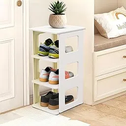 Kuber Industries Stackable 3 Layer Shoes Rack for Indoor Outdoor | Collapsible Footwear Shoes, Sandal, Chappal & Slipper Stand for Home | Space-Saving Foot Stand for Entryway | White & Ivory-picture-22