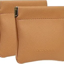 Pack of 2 - Aropana Self Closing Leather Squeeze Coin Purse Waterproof Portable Earphone AirPods Pouch Mini Storage Jewellery Bag Change Holder for Men & Women (Fashion Brown, 8CM X 7.5CM)-picture-16