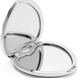 URBAN BOX Plastic Small Double Sided Foldable Purse Mirror for Women Heart Shape Magnifying Hand Mirror for Makeup Handy Compact Travel Mirror (Silver)-image-47