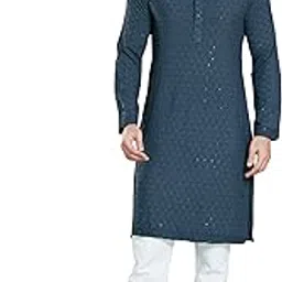divisive Men's Sequince Embroidered Cotton Blend Slim Fit Kurta Pyjama Set-picture-30