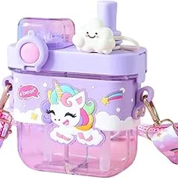 Cots and Cuddles Animal Design 520ml 2-Way Sipper Water Bottle for Kids | Straw & Direct Drinking | Leakproof & BPA-Free | Cute & Durable School Bottle for Boys & Girls (Unicorn2)-image-70