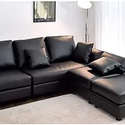 CASASTYLE Carloss 5 Seater Leatherette Interchangeable L Shape Sofa Set-(Black)-picture-12