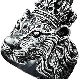 Men’s Retro Lion Ring with Crown – Vintage Stainless Steel Gothic Punk Biker Jewelry-picture-11
