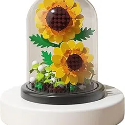 Flower Sunflower Set Flower Bouquet Gift DIY Kit for Home Decoration Lego Flower Bouquet Assemblies(Excluding Glass Cover)-image-22