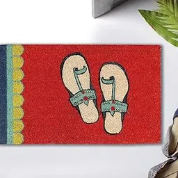India Circus by Krsnaa Mehta Funky Slippers Red Design Printed Rectangular Coir Doormat with Heavy Duty PVC Backing, 75 cm x 45 cm, Multicolour-picture-17