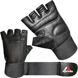 Aprodo Leather Weight Lifting Gloves for Men and Women, with Long Wrist Wrap & Padded Leather Palm (All Black, X Large)-picture-14