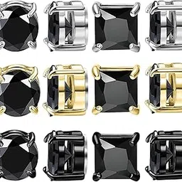 newitin 6 Pairs Stainless Steel Magnetic Earrings for Men Magnetic Clip On Earrings Unisex Non Piercing CZ Diamond Earrings for Women Men 6mm Metal Zircon, 6 mm, Metal, Cubic Zirconia-picture-54