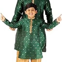 pro-ethic style developer Men's & Boys Silk Printed Father Son Matching Ethnic Wear Kurta Pyjama Set | Jaquard (Combo) B-108-picture-42