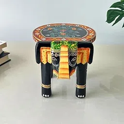 RHEA STORE Housmart Inc - Handcrafted Wooden Elephant Stool for Home Decoration, Multicolour Decorative Accent Furniture, Plant Stand, Side Table for Living Room, Bedroom, or Office (Yellow Stool)-image-36