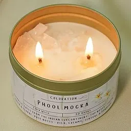 Arunima Coloration Aromatherapy Scented Candle | Phool Mogra | 30 Hours of Clean Burning |160 GMS | Soy Wax & Lead Free Two Wicks | Infused with Healing Crystals | Smokeless & Non Toxic Candle-picture-22