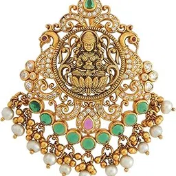kushal's Fashion Jewellery Ruby-Green Oxidised Gold Polished 92.5 Silver Temple Pendant without chain, Best for Casual Wear & Special Occasion - 429723-picture-29