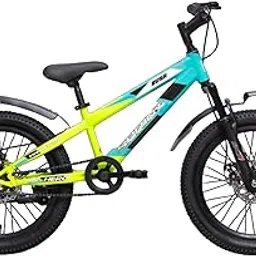 Hero Rush 20T Fat Tyre Bicycle for Kids (7-10 Years) | Double Disc Brakes | Newly Launched (Blue & Yellow) image 1