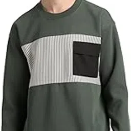 the bear house Men Green Colour Blocked Relaxed Fit Sweatshirt image 1