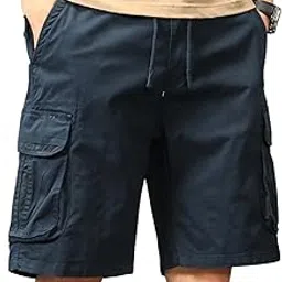 Men's Imported Cotton Casual Relaxed Fit Outwear Cargo Shorts with Expandable Elastic Waist and Multi Pockets-image-5