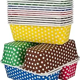 Glamifirsto Paper Bake and Serve Plumpy Mould - Plum Cake Tea Cake - Loaf Tray - Polka BAKEABLE Tray - Pack of 10 Pieces(10 Random Colours) image 1