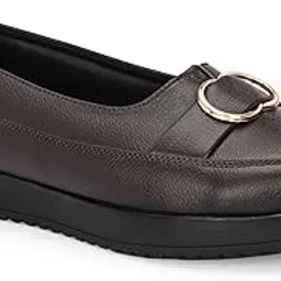 rowlans Women's Black Comfort Loafers | Slip-On Formal Shoes with Buckle Design | Soft Sole Office Footwear-picture-21