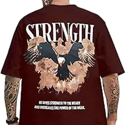 lewel Men's Stylish Cotton Round Neck 3/4th Sleeve Oversized T-Shirt (Maroon)-picture-24
