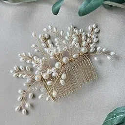 DORMITORRY Pearl Hair Comb, Bridal hair accessories, Bridesmaid Hair Pins, Juda Pins, Bun Comb, Floral Bridal Wedding Hair Accessory, Wedding Bridal Hair Jewelry, Hair Comb Brooch, 1 pc - Golden.-picture-36