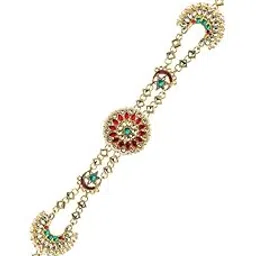 Rajwadi Pink Green Kundan Bridal Mathapatti Sheeshphool For Women And Girls-image-36