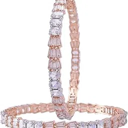 ratnavali jewels Rose Gold Plated American Diamond CZ White Traditional Sleek Bangles for Women/Girls 3385RG-picture-24