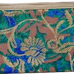 Fancy Fabric Hand Purse with Zip | Wallet for Ladies | Ethnic Wallet Purse for Women | Return Gift for Ladies | Wedding Festivals Gift for Women | 5 W x 8.5 L inches (Blue with Green)-image-38