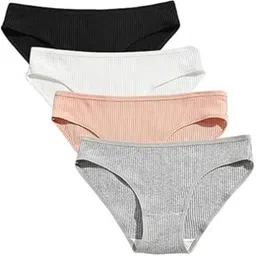SunFlux® Women's Briefs 4 Piece Solid Panty Set Ribbed Knit Full Back Coverage & Breathable Underwear Panties-image-89