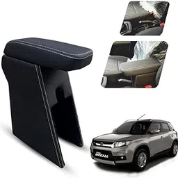 Carigiri Premium Finish Car Armrest with Storage Box And High Density Moulded Foam For Maruti Suzuki Vitara Brezza (Models-2016-2021) (Black With White Double Stitching,Nappa Leatherette) image 1