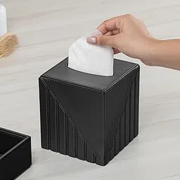 Spread Spain Elegant Fluted Square Tissue Box - Stylish Tissue Holder for Home Office Bathroom and Living Room Decor - Modern and Functional Design - Perfect for Organizing Tissues - Black-picture-39