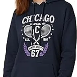 dagcros Chicago Tennis Graphic Hoodie, White Cotton Blend Sweatshirt for Woman, Casual Athletic Design-picture-39