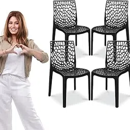 MAHARAJA Plastic Chair Set | Plastic Chair for Home, Living. Dining Room Office Kitchen Restaurant Canteen Hotel Garden, Strong and Sturdy Structure Chair with Arm Rest (Black, Pack of 4) image 1