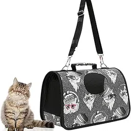 Cat Carrier Bag Tote – Lightweight Mesh Container for Small Animals, Basket for Kittens, Portable Crate, Ventilated Case, Soft-Sided Box, Black & Grey Fashion Design Print-picture-13