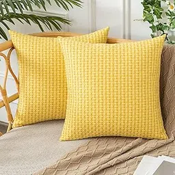 UGASA Outdoor Waterproof Pillow Covers Pack of 2 Weaving Texture Water Resistant Outside Decorative Pillow Cases for Patio Garden Porch Yard Bench Tent 18x18 Inch, Yellow-picture-29