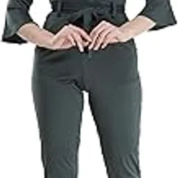 neysa Women's Georgette Solid Jumpsuit Dark Green-picture-11