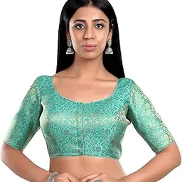 neckbook Women's Brocade Floral Half Sleeves Round Neck Padded Readymade Saree Blouse-picture-20