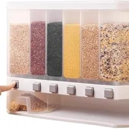 Swarahome Wall-Mounted 6-Grid Dry Food Dispenser - Cereal Grain Storage Container for Kitchen, Airtight Wall Organizer for Pulses, Rice, Snacks, Grains & More-image-70