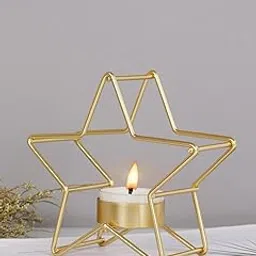 Modern Gold Star Tealight Candle Holder, Metal Wire Frame Design, Decorative Table Centerpiece for Home, Living Room, Wedding-picture-32