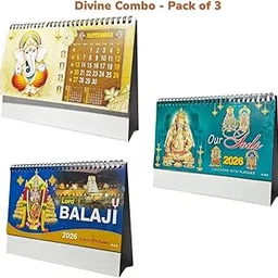 Monisa Divine Combo 2026 Desk Calendar with Planner, Hindu Gods Theme, Pack of 3. 7.5 x 9.25 inches-image-2