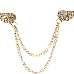 Golden Alloy Double Angel's Wings with Hanging Chain Brooch/Collar Lapel Pins for Men-image-33